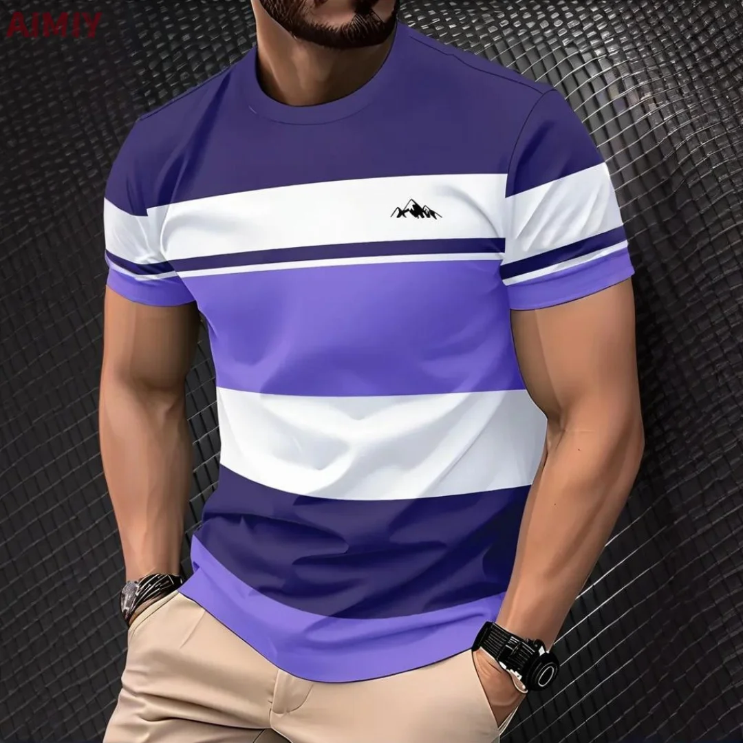

Лидер продаж, элитная мужская футболка, летняя уличная повседневная футболка с круглым вырезом и короткими рукавами, полосатый стиль с принтом, свободная мужская одежда