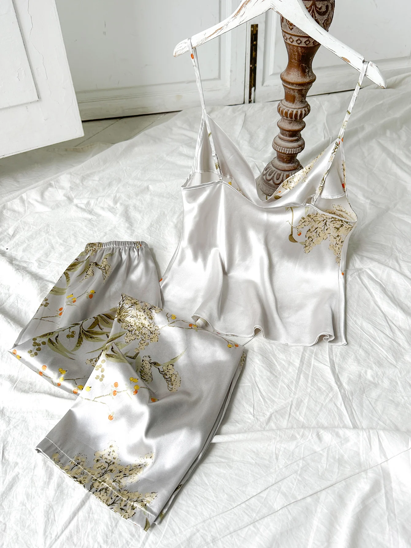Small Cherry Print Pajamas Set Spring Summer Halter Pants Two Piece Thin Home Wear Women image 6