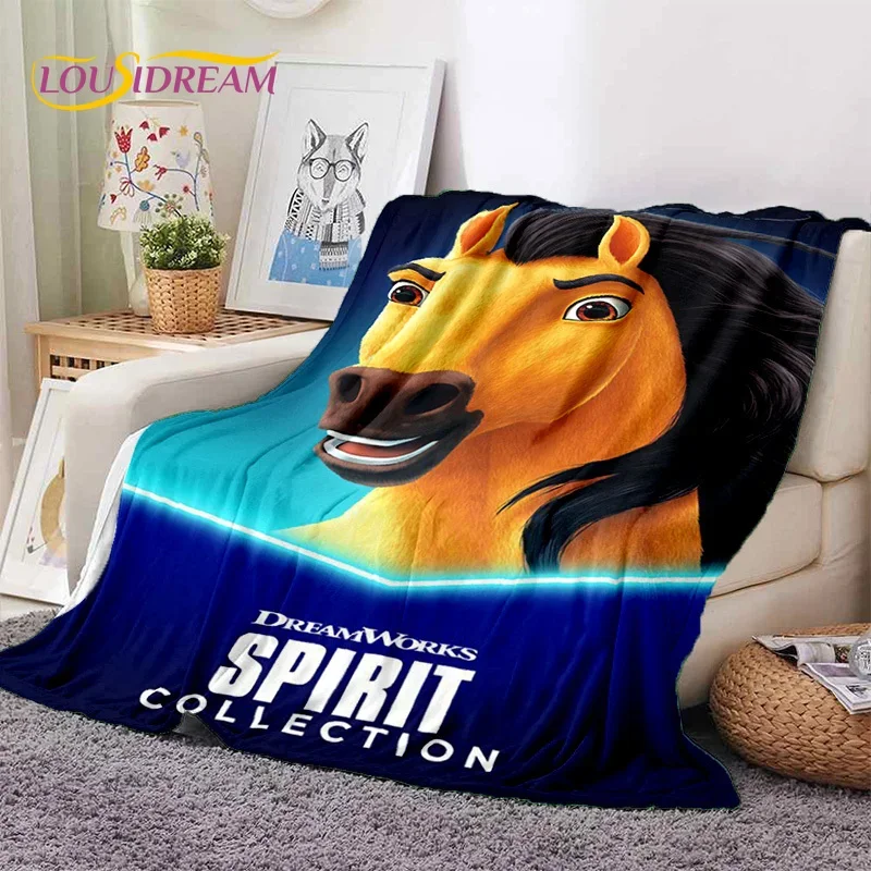 Spirit Riding Free Cartoon Horses Soft Blankets,Keep Warm Throw Blanket Comfortable for Picnic Beds Sofa Home Bedroom Gift Girl