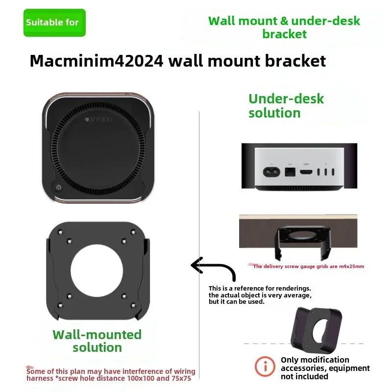 For Vesa Display BracketStandard 100x100mm Hole Display for VESA Connection Bracket with Screws DIY for M4/M4 Pro Mac mini 2024