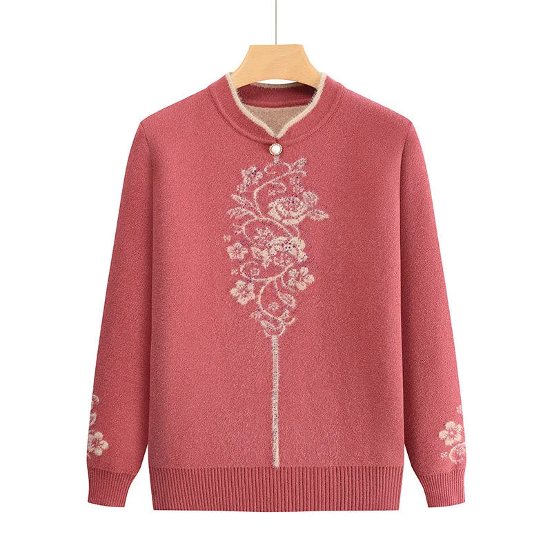 

Женские осенне-зимние свитера для пожилых людей среднего возраста, пуловеры из плотного флиса, вязаные топы, одежда для мам, женские теплые свитера, джемпер