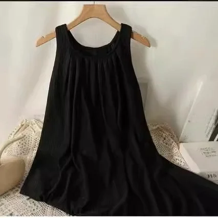 Vaion Ne Hanging Svel Vest Dr Women's Loose Slim Ba Exposure Pleated Beach Long Skirt Cotton Girl Sle