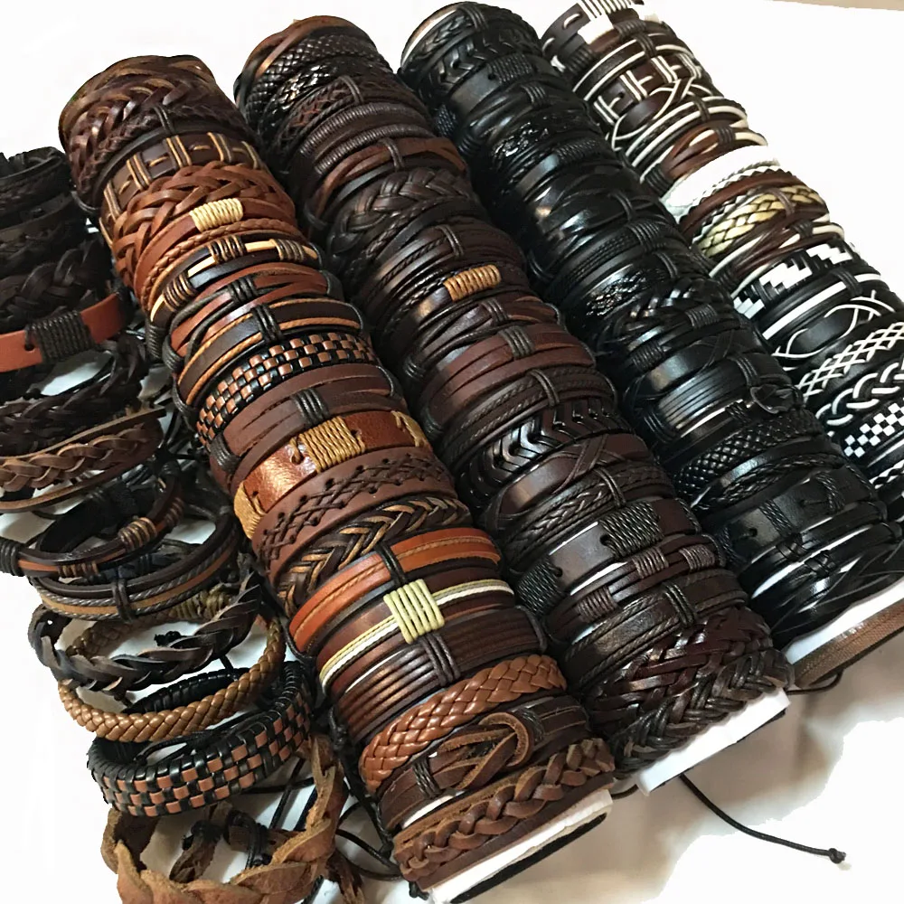 Random 6Pcs/Lot Or Specific 6Pcs/set Handmade Men's Women's Multi-color Surfer Leather Cuff Bracelets Jewelry Party Gift  MX14