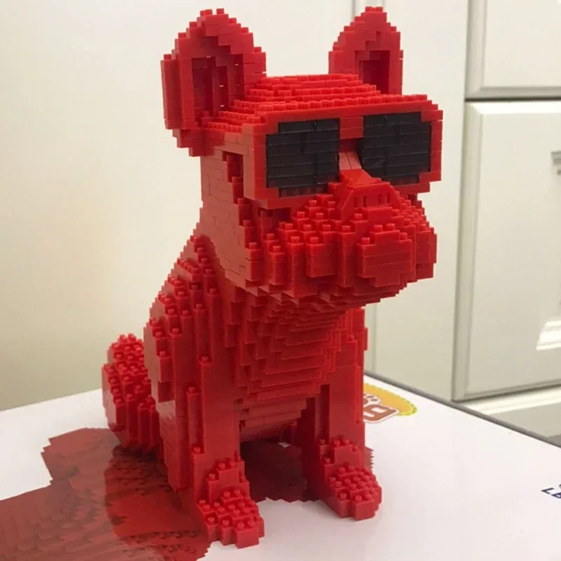 Lboyu 7057 Animal World Red Sunglasses Bulldog Dog Sit Pet Doll DIY Mini Diamond Blocks Bricks Building Toy For Children No Box