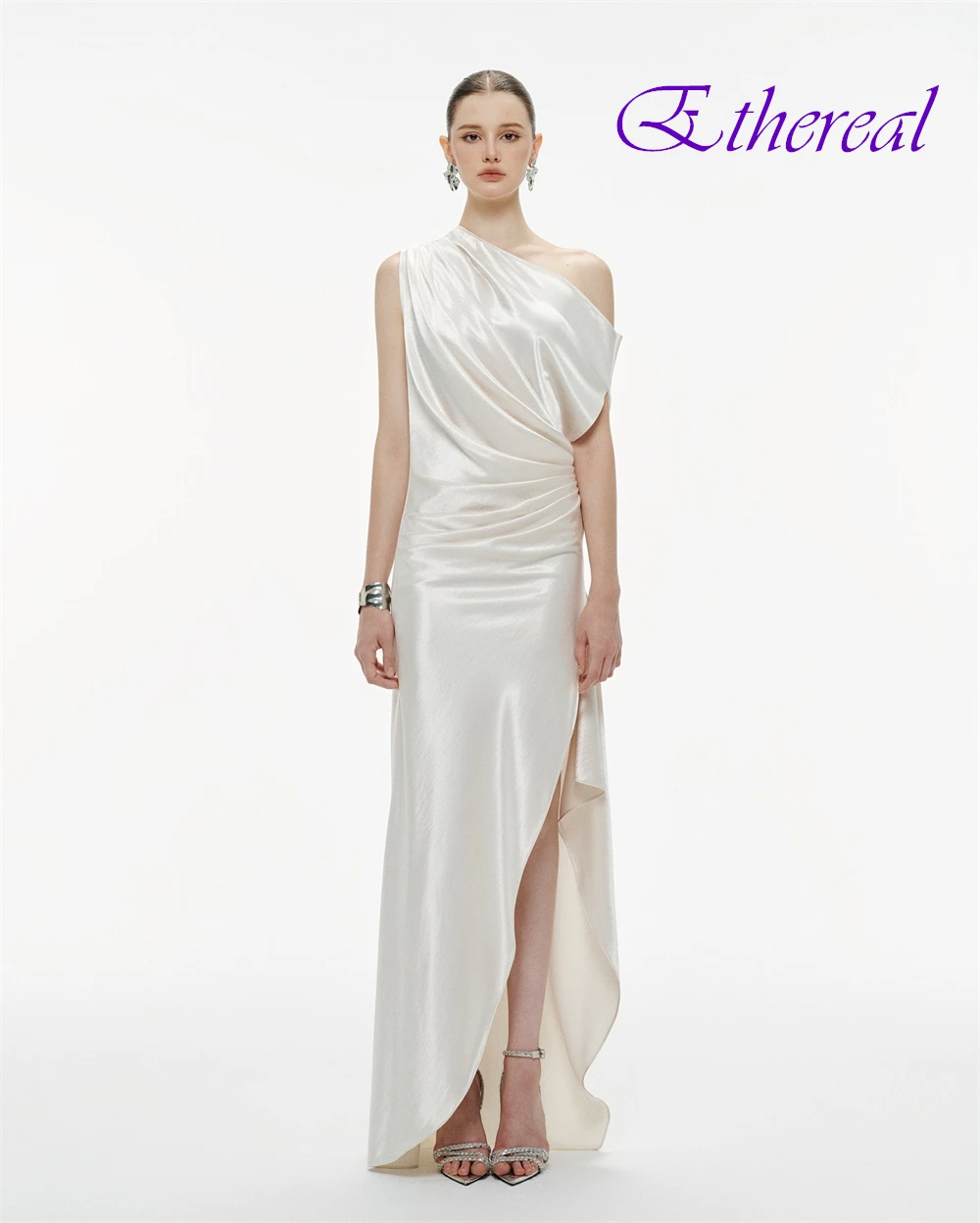 فستان سهرة أنيق بكتف واحد مخصص موضة الساتان فساتين حفلة موسيقية حساسة قطار الاجتياح فساتين المناسبات الخاصة