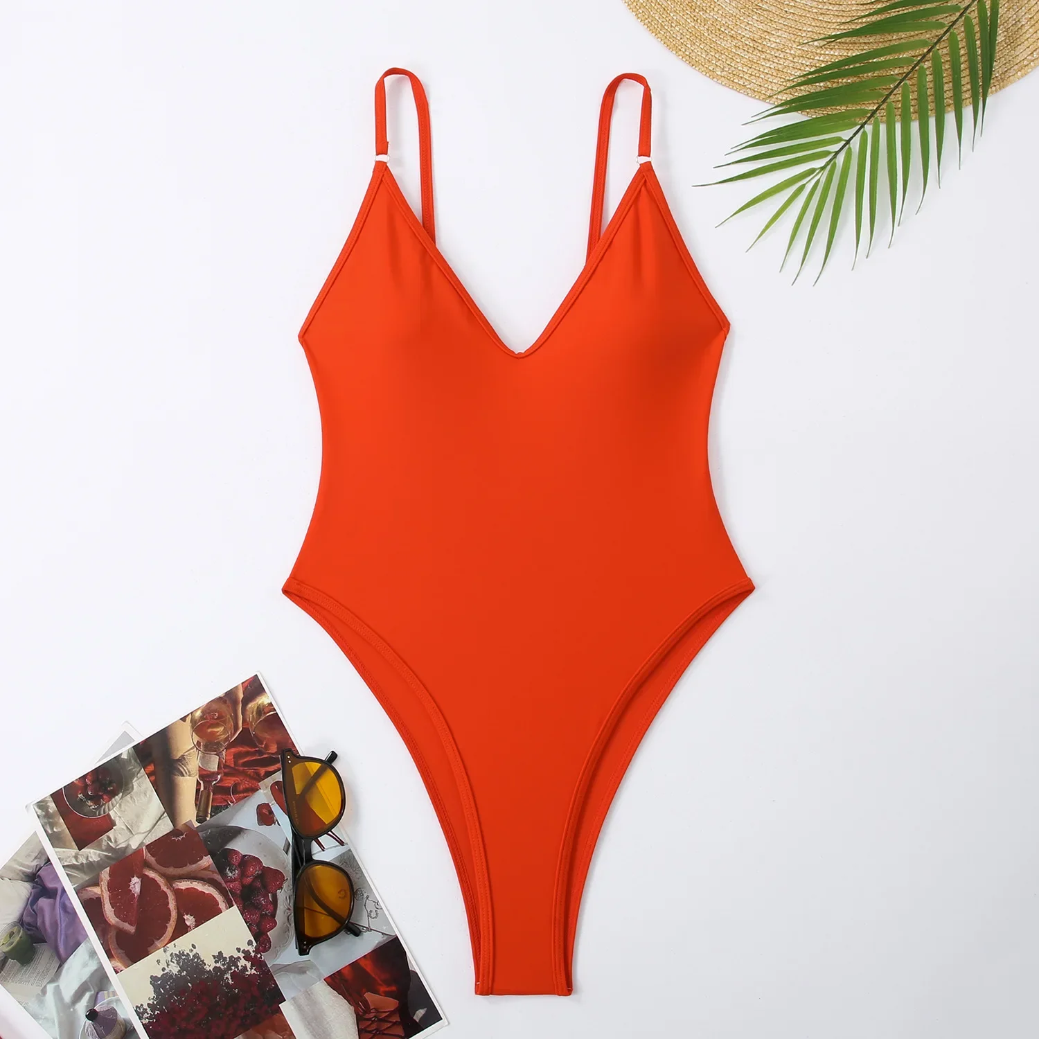 New Sexy One Piece Swimsuit Women Summer Holiday Beachwear Swimwear Bikini Thong Monokini Bathing Suit 2025 Mujer Solid Red - view 5