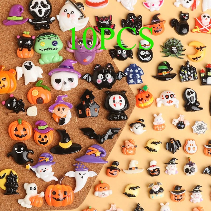 

Random 10pcs Halloween Vampire Ghost Pumpkin Bat Resin DIY Ornament