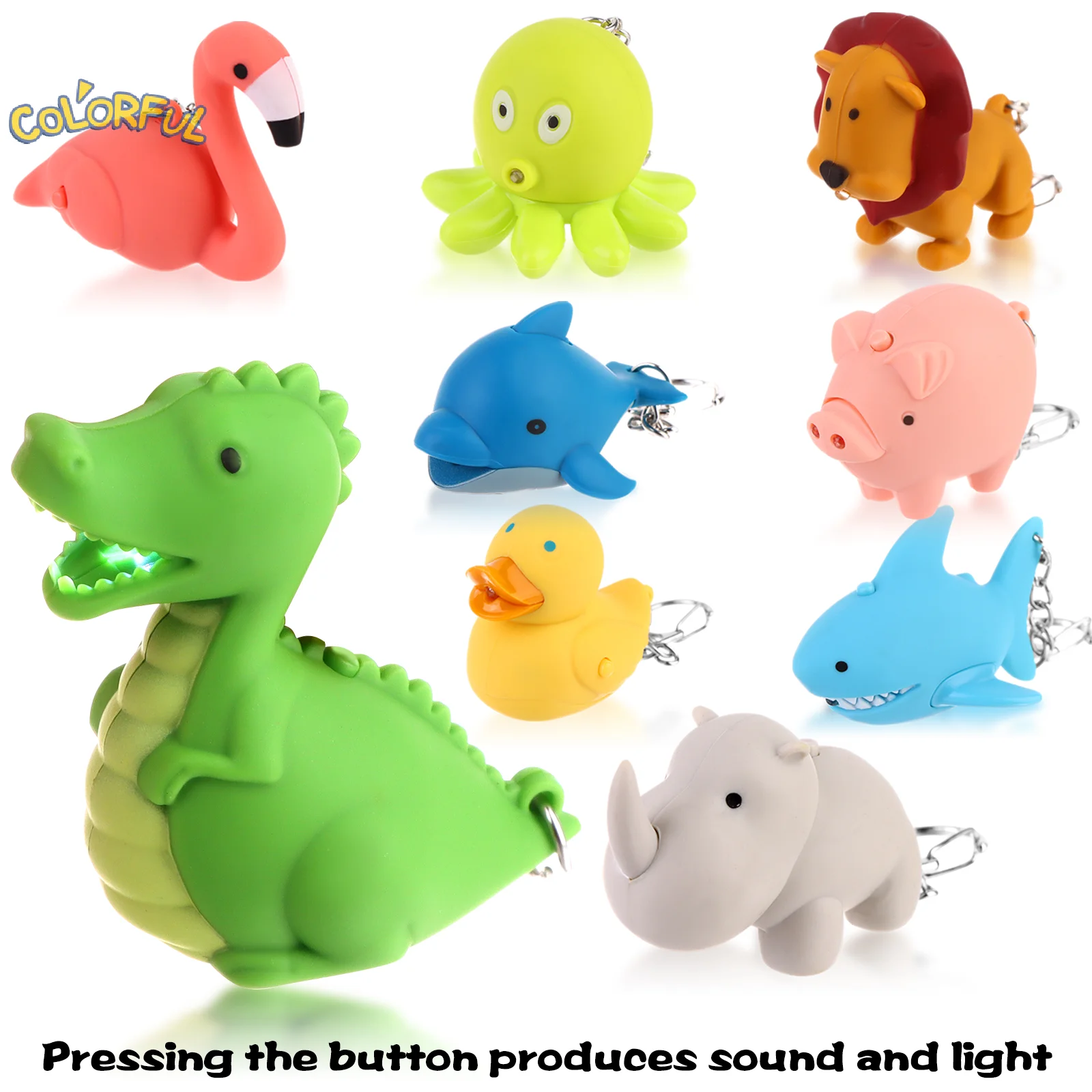 9 PCS Nurse Flashlight Pediatric Nurse Flashlight Keychain Animal Flashlight Keychain Dolphin Lion Flamingos Dinosaur Shark Rhin