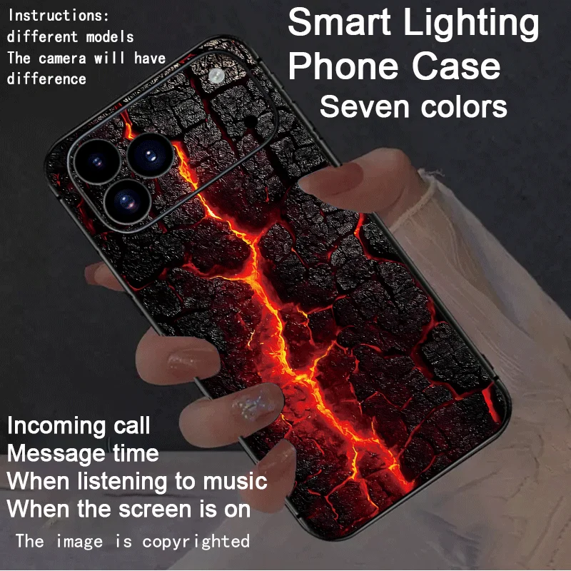 New Red Flame Fire Phone Case LED Light Funda For iPhone 16 17 E 15 14 13 12 11 Pro Max Shockproof Glass Phone Cover Luminous