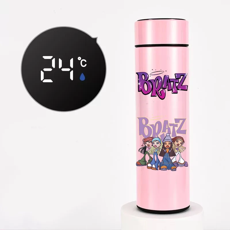 Bratzs Taza Termo de dibujos animados para niñas, taza Termo con pantalla de temperatura, botella Termo dividida de acero inoxidable, taza aislada para exteriores