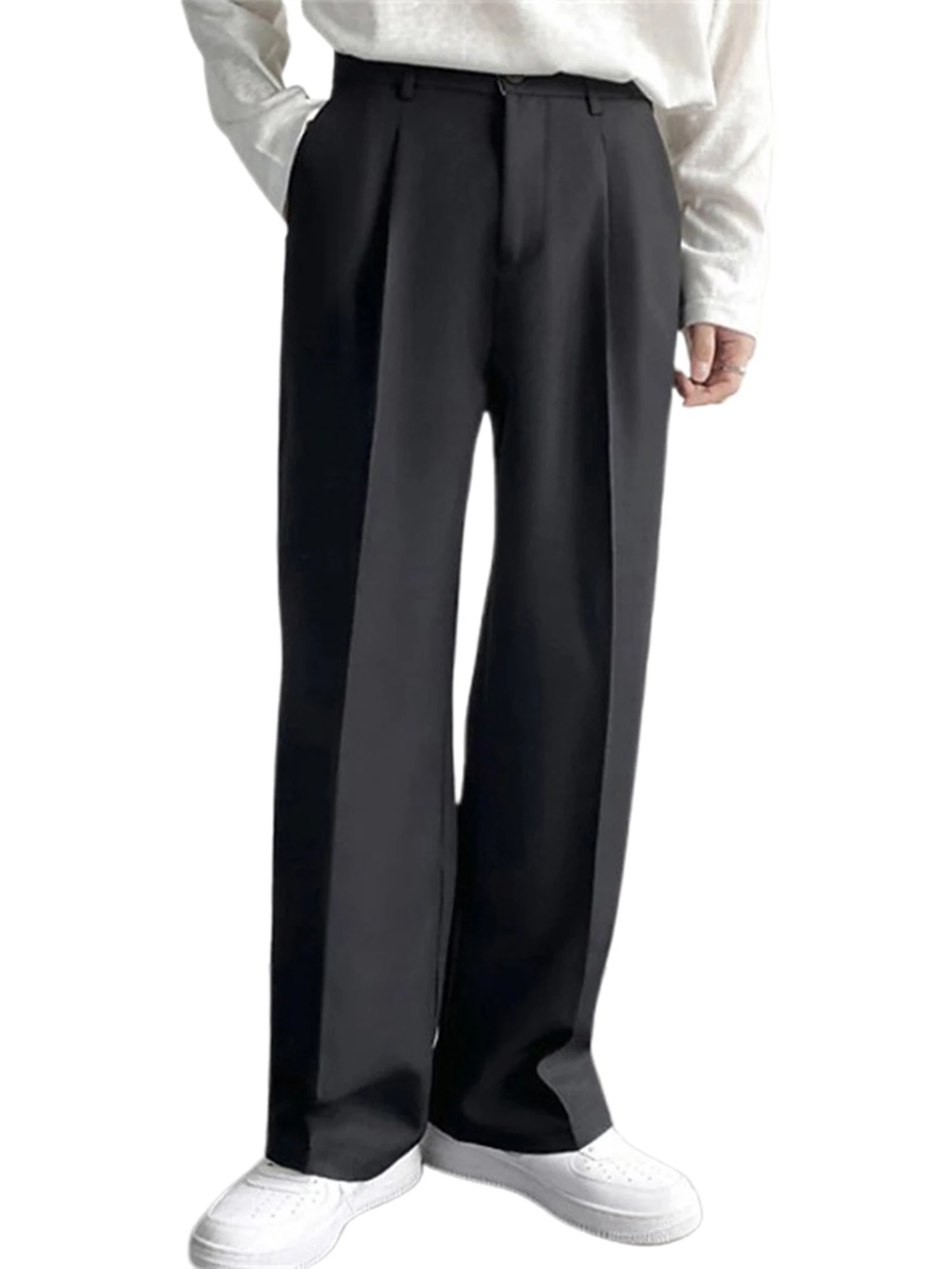 

Men s Dress Pants Flat Front Loose Straight Wide Legs Casual Business Suit Pants