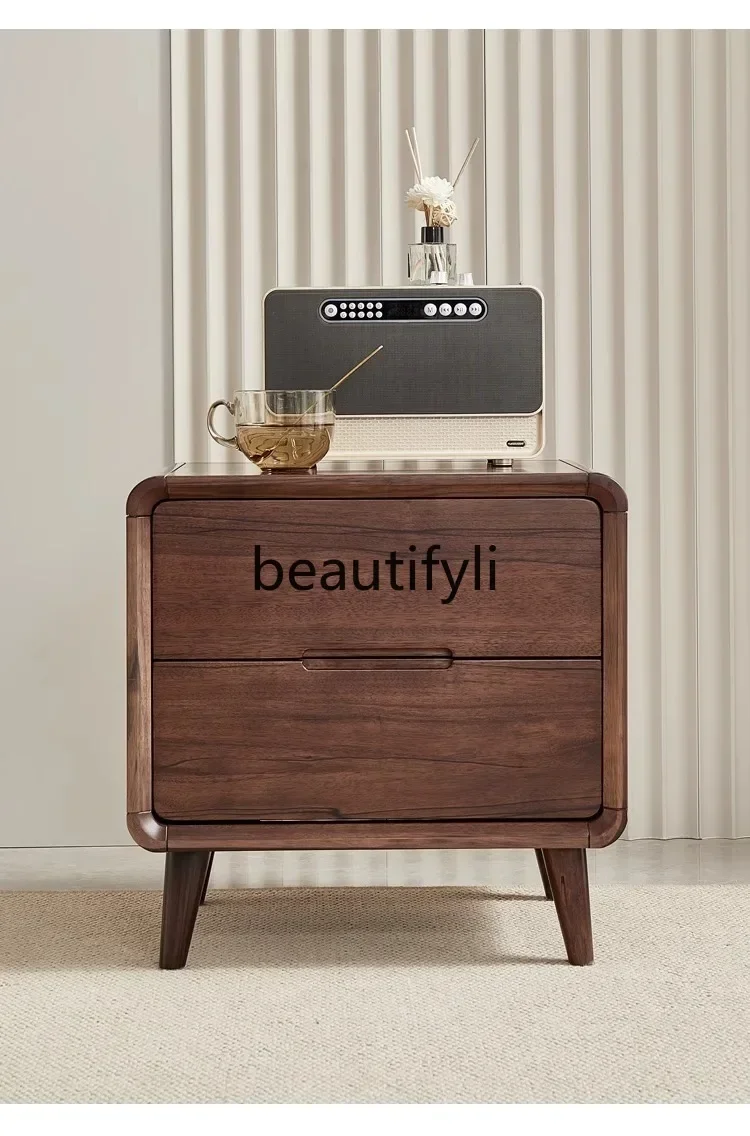 

Black walnut bedside table Minimalist Nordic solid wood bedside bedroom locker Simple and modern