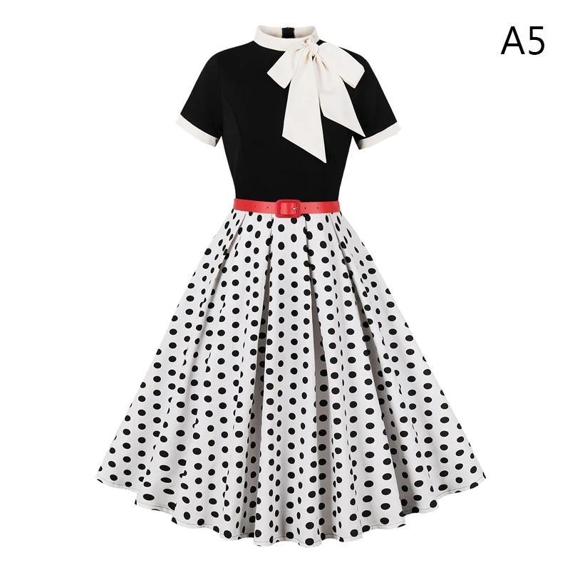 

50 60s Vintage Dress Women Polka Dot Rockabilly Swing Ladies Fashion Summer Party Cocktail Dresses Elegant Vestidos