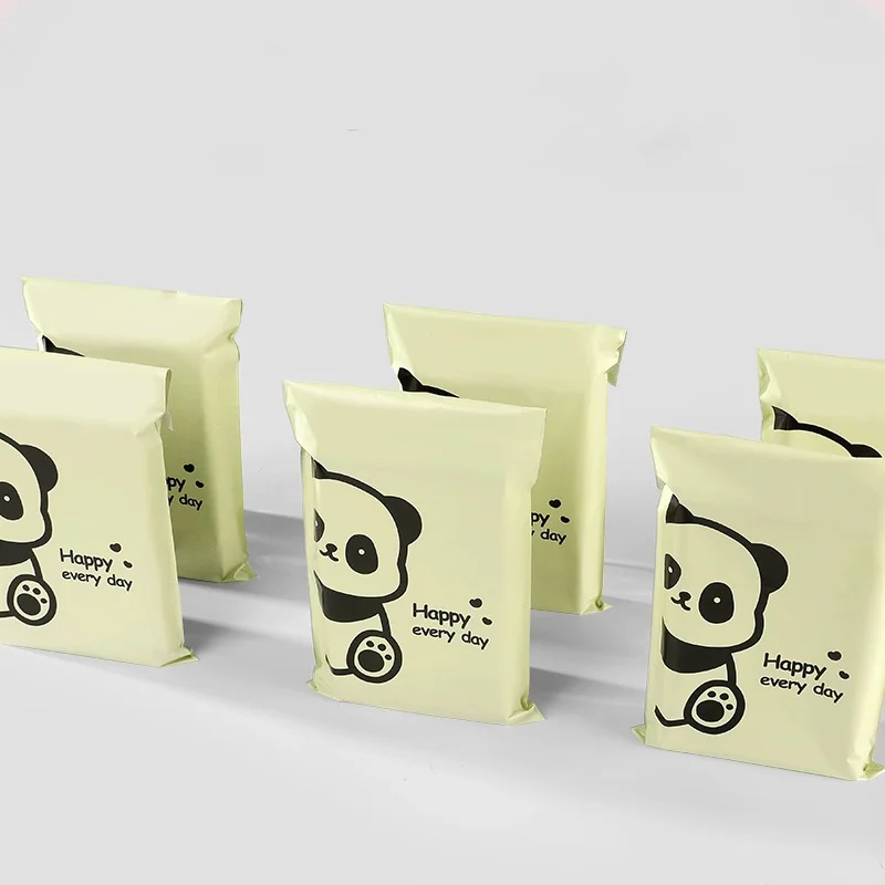 50Pcs Envelope Panda Printing Express Shipping Bag Milk Apricot Color Logistics Courier Postal Bags Cute Cartoon Storage Bags