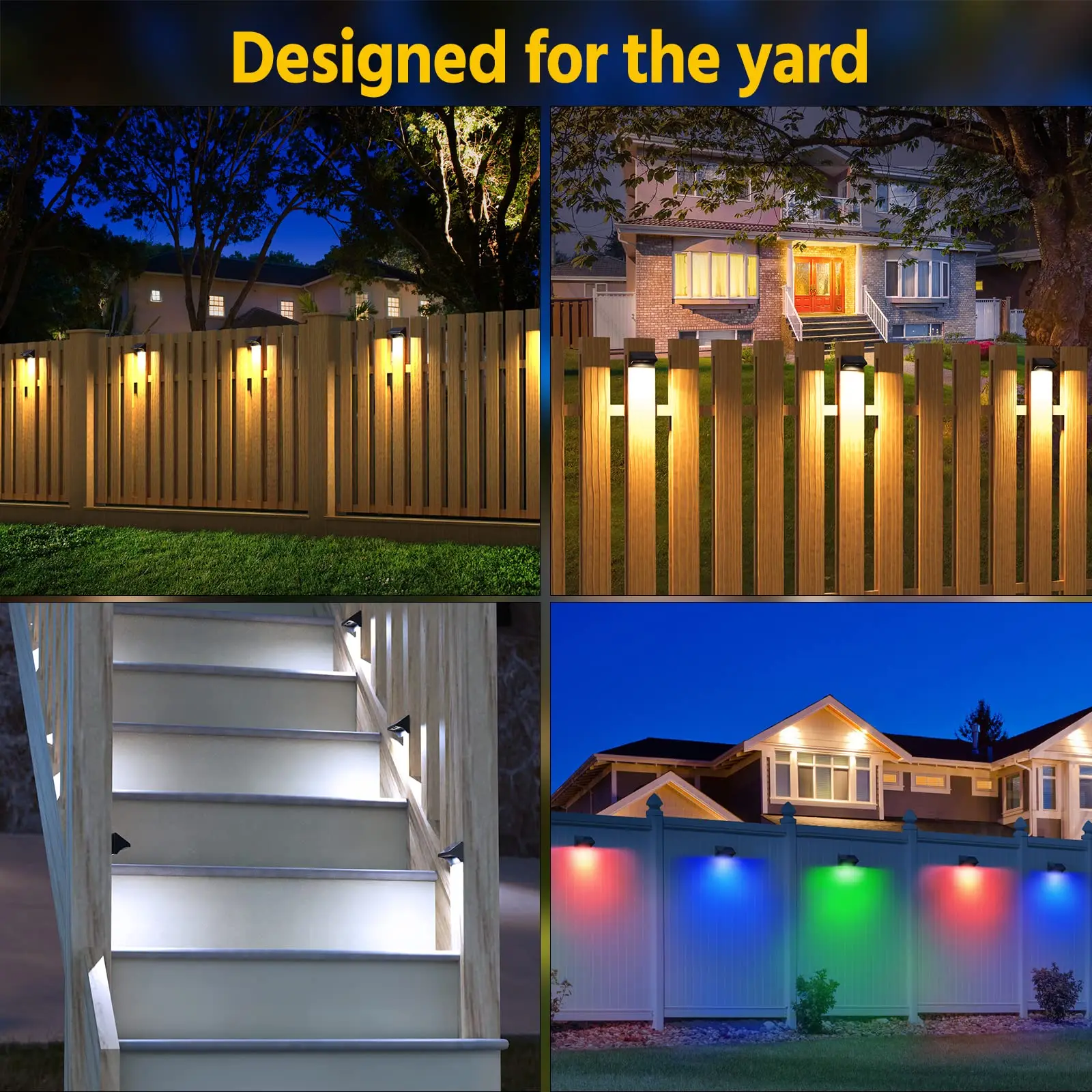 Solar LED RGBW Garden Decorative Lights Outdoor Fence Wall Light for Backyard Terrace Balcony Patio Decoration Lamp Waterproof