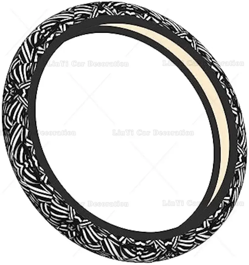 Black and White Lines Car Steering Wheel Cover High Elastic Chloroprene Rubber Eco-Friendly Durable Car Interior Universal 15 in