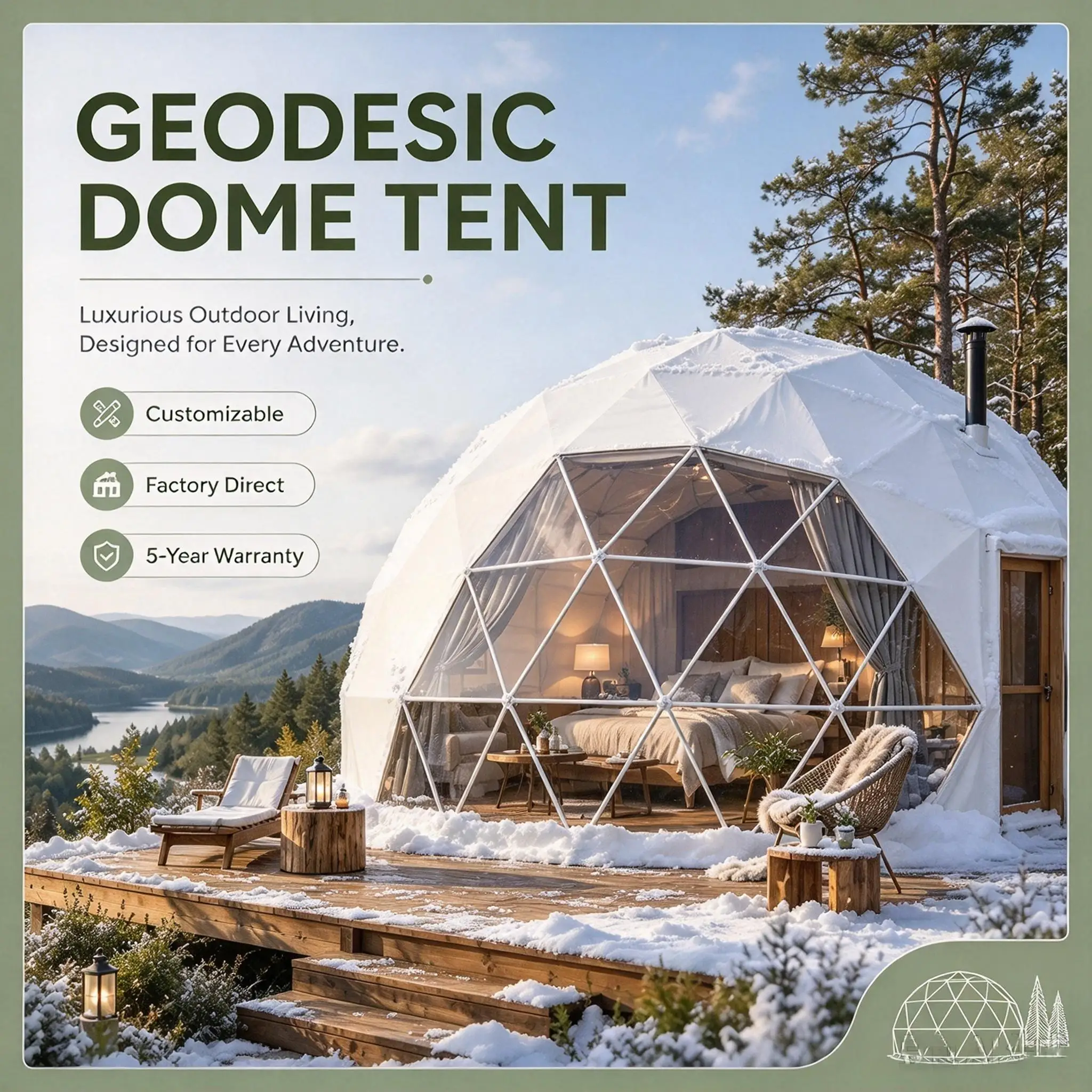 Custom Fireproof Round Geodesic Dome Tent, Outdoor Glamping Igloo Dome Tent for Camping & Party Use