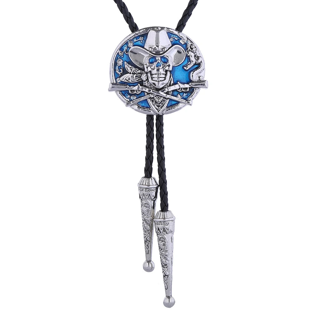 Western Cowboy double gun hat Skull Bolo tie