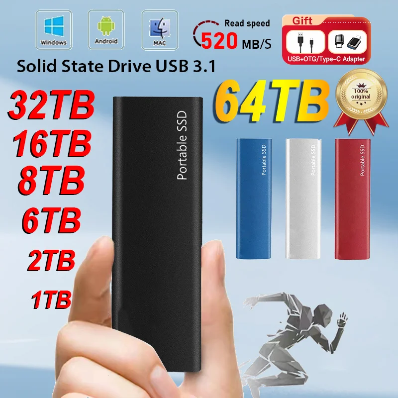 Portable External HD 1TB External Hard Drive SSD 500GB 2TB Memory USB 3.1 High Speed Flash Drive For Laptop PC Mac Laptop Phone