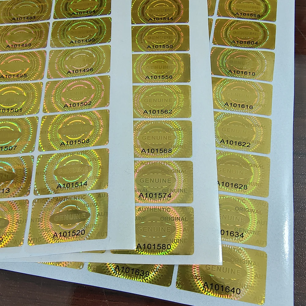 Imagem -06 - Gold Hologram Security Seal Tamper Evident Removal Proof Serial Number Laser Printing Sticker Genuine e Original 25x15 mm 120 Pcs