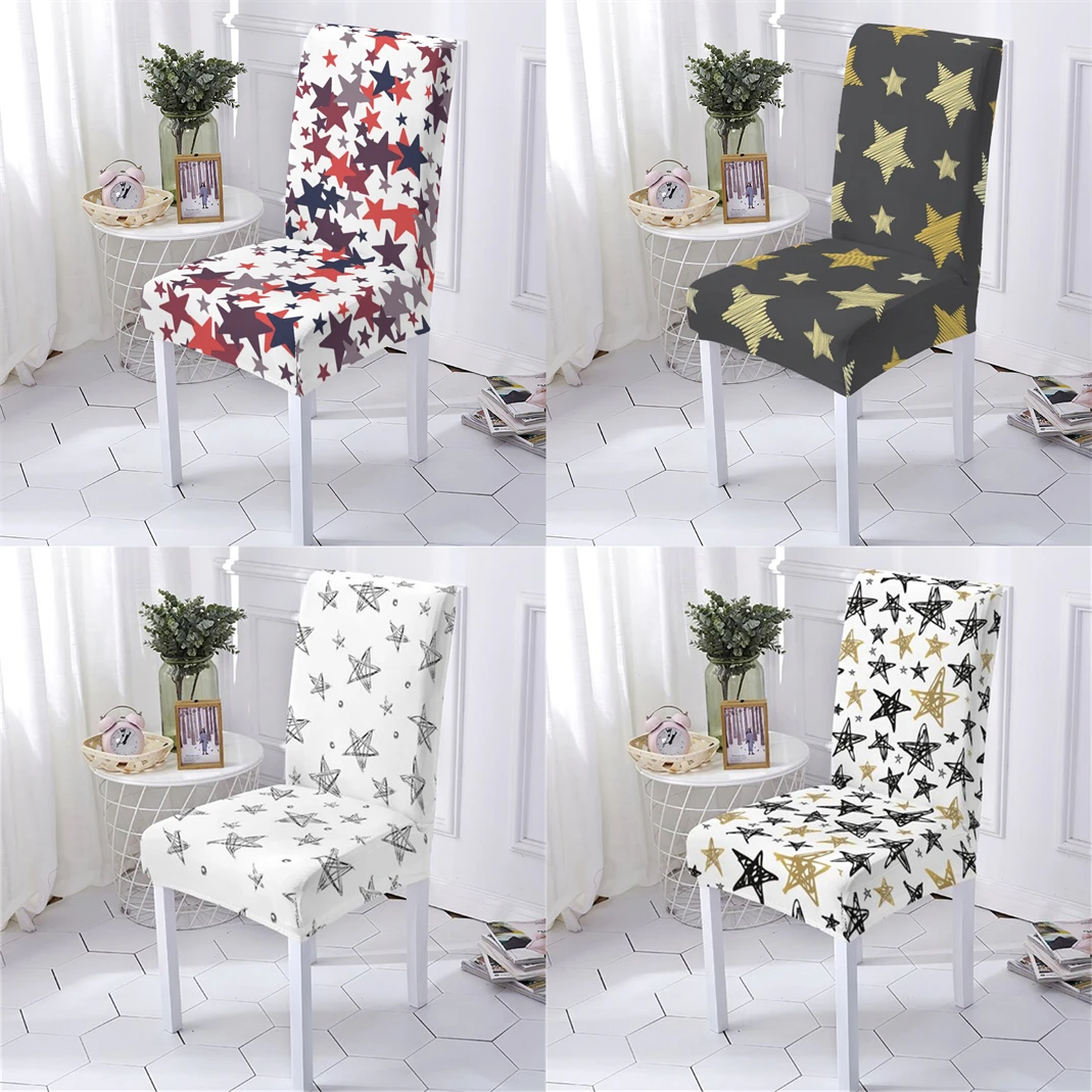 

Geometry Style Cover Chair Dining Room Chairs Covers Five-Pointed Star Pattern Chairs Cover Home Spandex Elastic Chair Slipcover