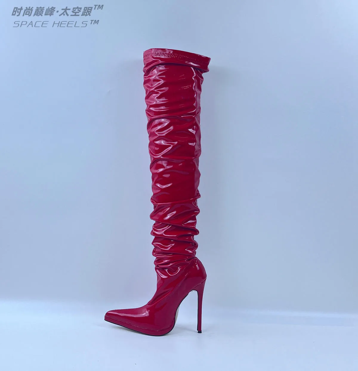 seekMate Space and European and American Super High Heel Pu Pointed Pleated Sexy Knight Stage Boots High Boots Customized for Me