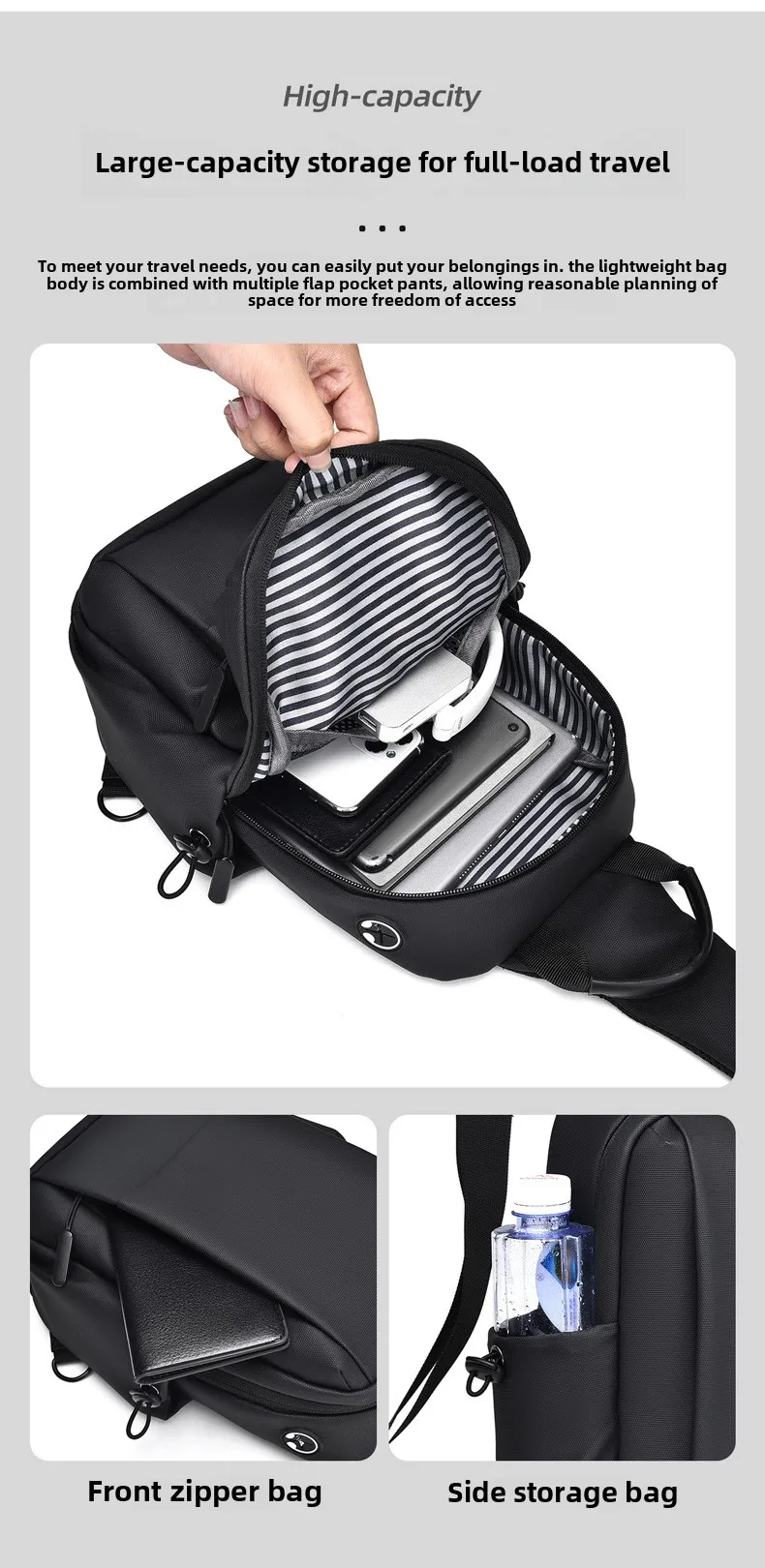 Single Shoulder Crossbody Bag, Lightweight, Fashionable, Waterproof Chest Bag, Commuting Large Capacity Casual Chest Bag for Men