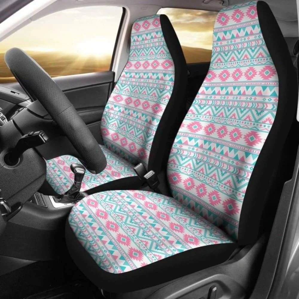 Pink And Turquoise Aztec Pattern Car Seat Covers,Pack of 2 Universal Front Seat Protective Cover