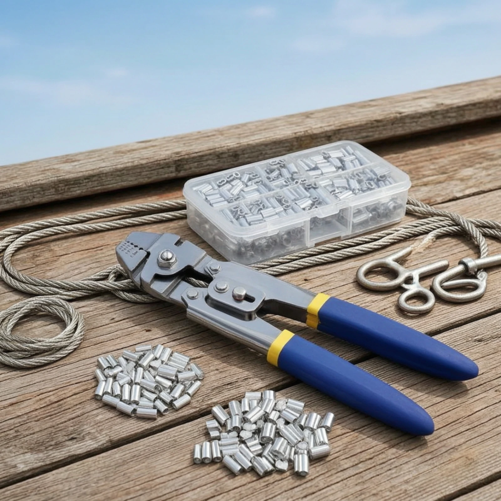 Wire Rope Crimping Pliers Ratcheting Crimping Tool with Sleeves Wire Rope Crimper High-Leverage Swaging Tool Heavy-Duty