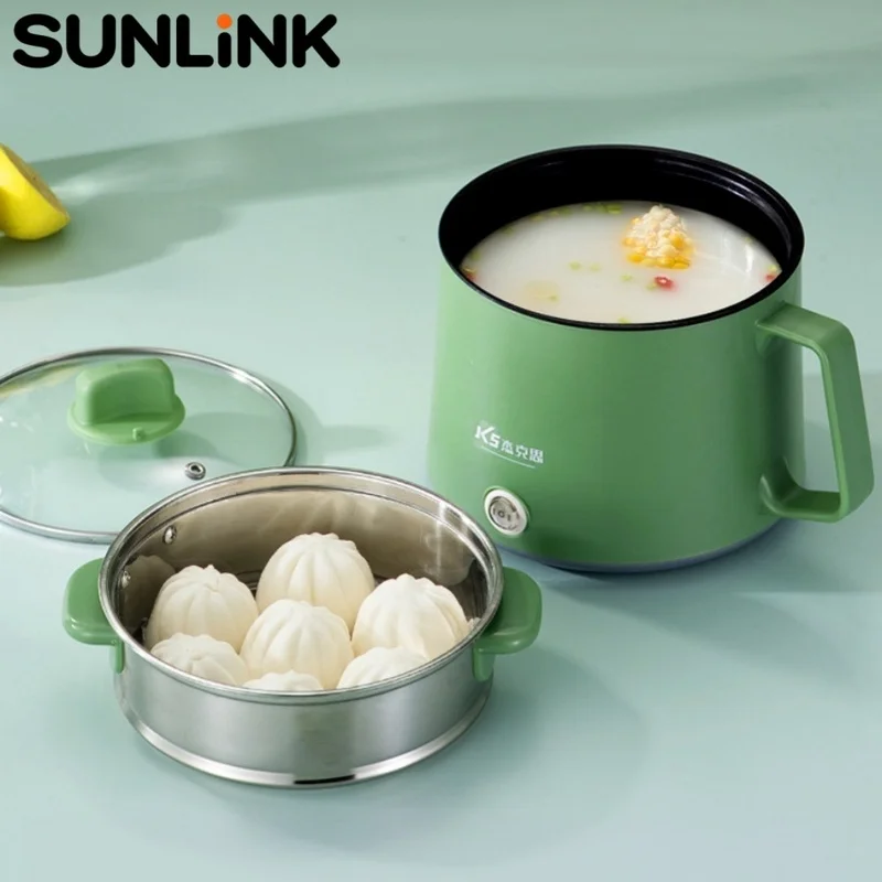 1pc 220V Mini Electric Cooking Pot 1.5L Non-Stick Hot Pot Portable Multi Cooker for Boiling Steaming Soup Home Dorm Apartment