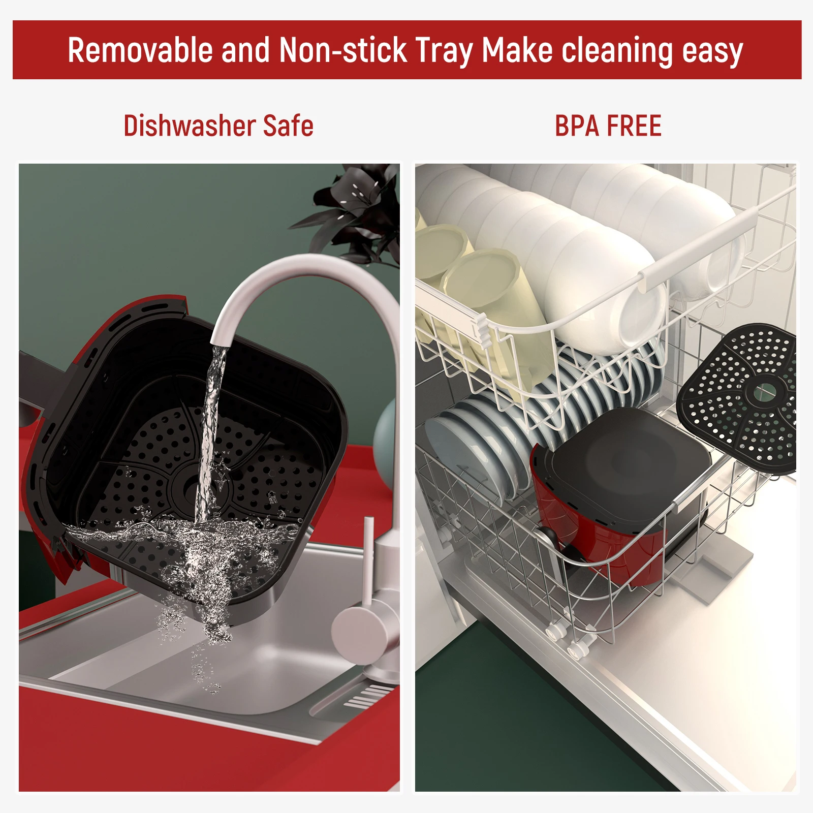 Air Fryer, Fabuletta 4.2QT Air Fryer Oven With 9 Customizable Cooking Programs,Tempered Glass Display, Nonstick Basket