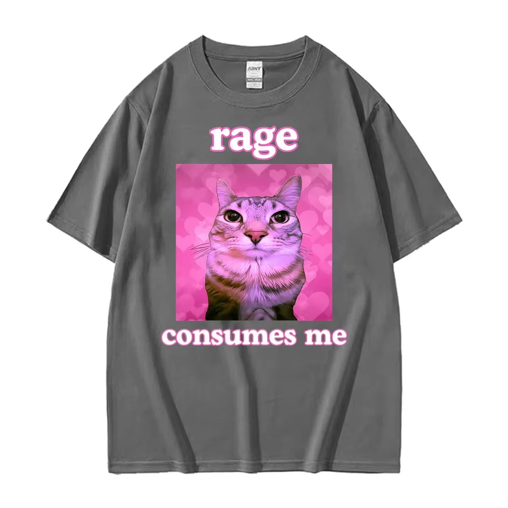 Ironic Meme Cat Rage Consumes Me T-shirts Men Women Clothing Funny Vintage Classic Short Sleeve T-shirt Casual Oversized T Shirt