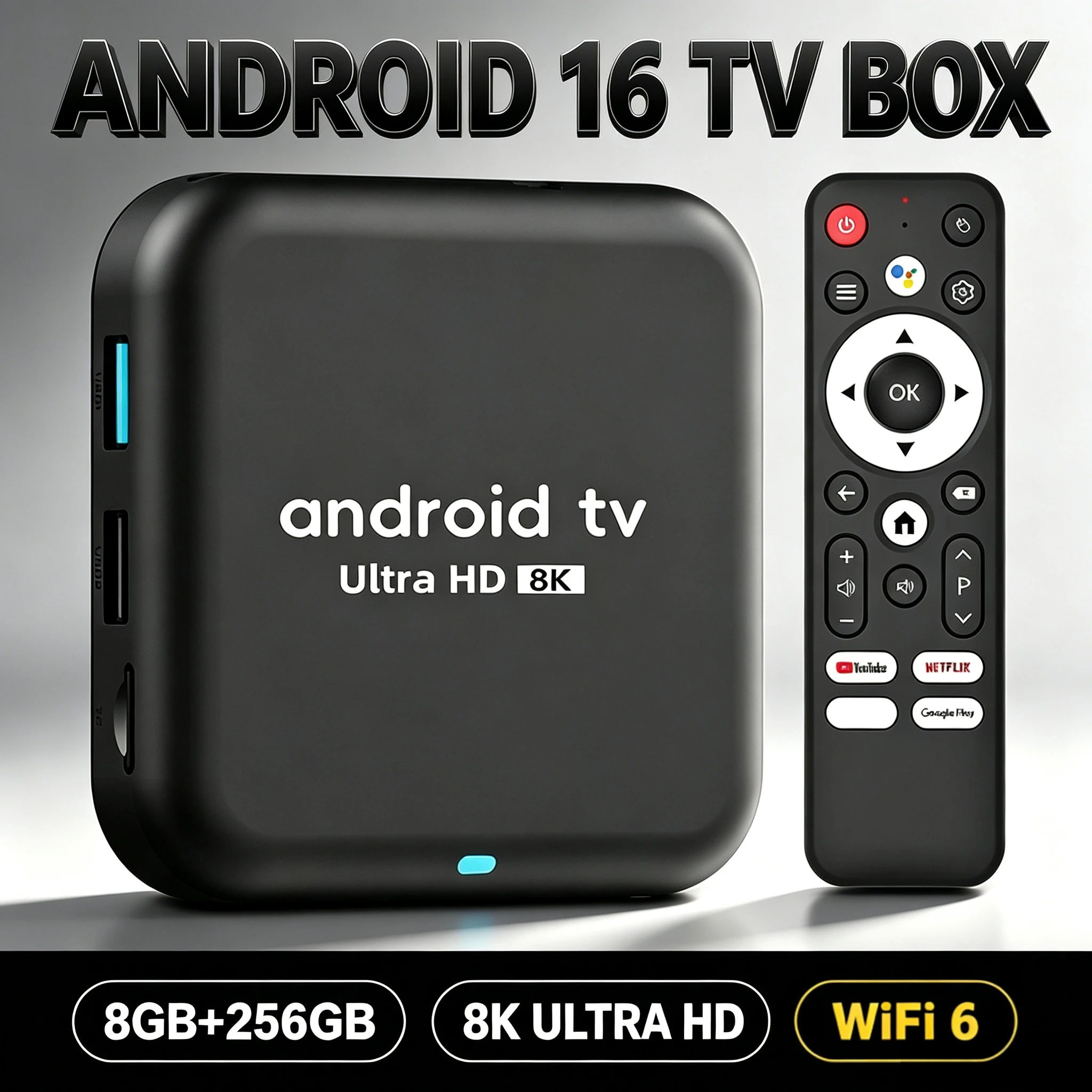 Android 16 Smart TV Box Q18 RK3518 8GB 256GB Dual WiFi6 BT5.4 8K HD Video Google Sprachassistent Netflix Streaming Media Player