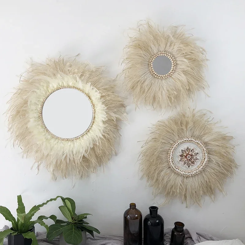 Light Luxury Feather Mirror Modern Simple Decorative Mirrors Stylish Designer Makeup Mirror Espejo Decorativo Home Decoration