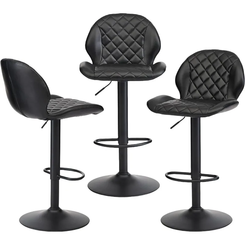 

Bar Stools Set of 3, Black Swivel BarStools with Back, Adjustable BarStool 24"-33", Faux Leather Upholstered Bar Stools