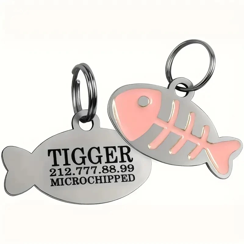 Personalized Cat Id Tags Engraved Puppy Kitten ID Name Collar Tag Fish Shaped Anti-lost Pendant Customized Kitty Nameplate Gift