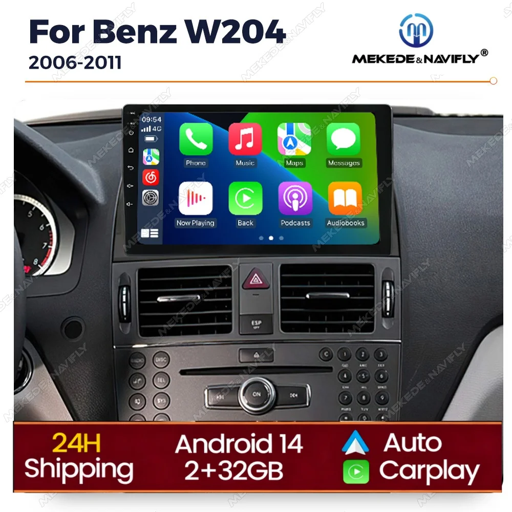

Автомагнитола Android 14 с 9-дюймовым экраном для Mercedes Benz C-класса W204 S204 2006-2011, Android Auto, CarPlay, мультимедийный плеер, FM-радио, Bluetooth