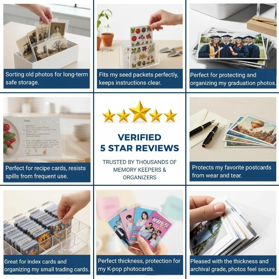 2.5x3.5 Photo Sleeves 100 Pcs AcidFree Archival Quality Crystal Clear Photo Storage Protecto for Pokemon and Kpop Photocards Tr