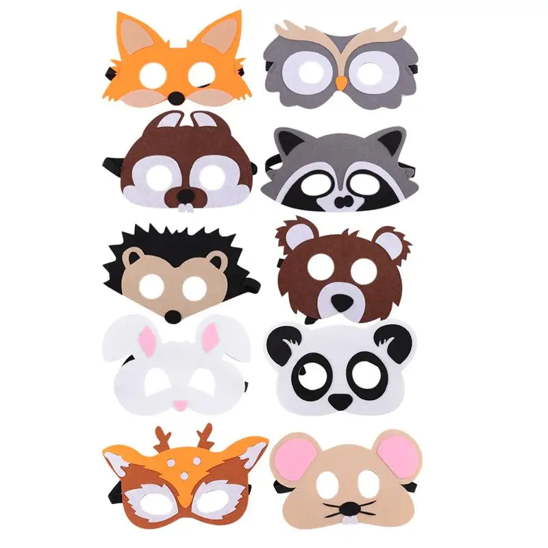 10Pcs/Pack Masks Animal Felt Masks Costumes For Party Cartoon Masks Jungle Animal Felt Masks