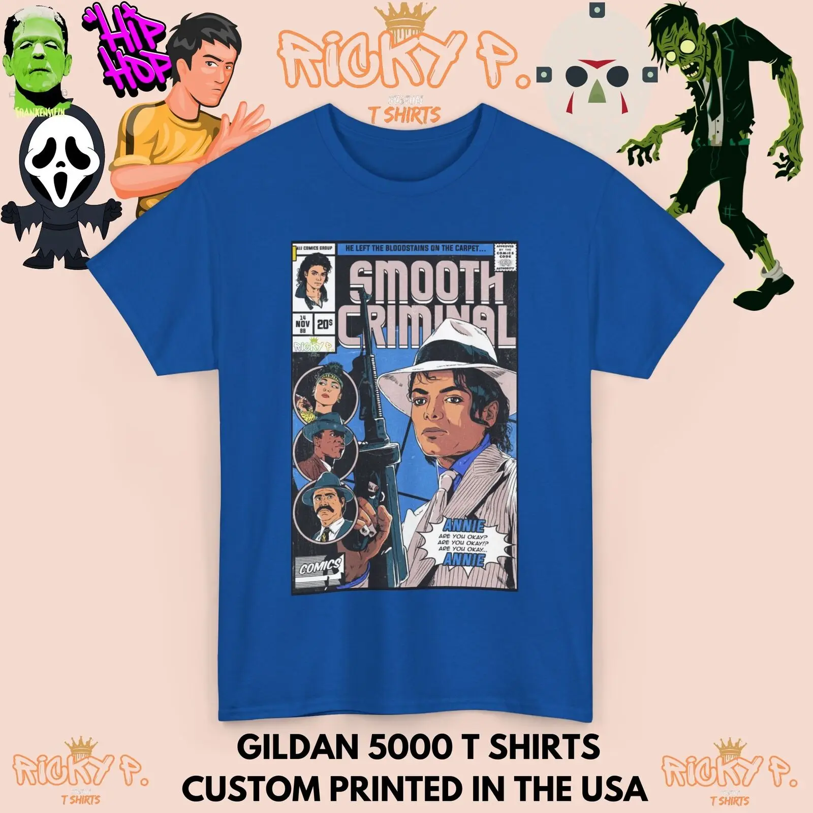 Michael Jackson Smooth Criminal Comic T Shirt Unisex Heavy Cotton Tee