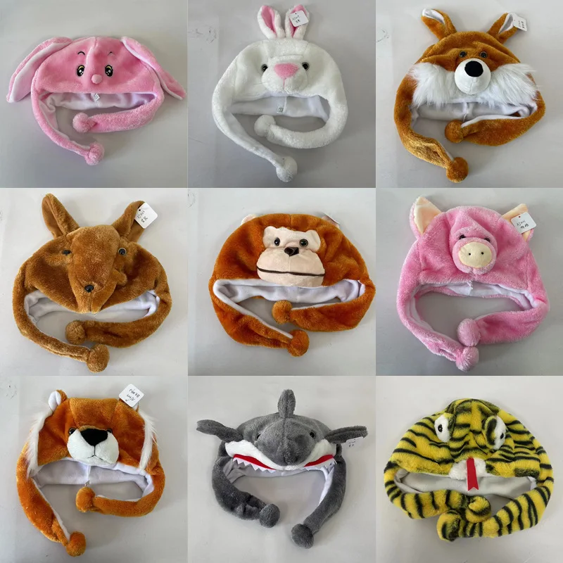 Animales de dibujos animados pingüino pato conejo elefante tiburón tigre sombreros niños estudiante rendimiento Cosplay oreja gorros de felpa regalos lindos