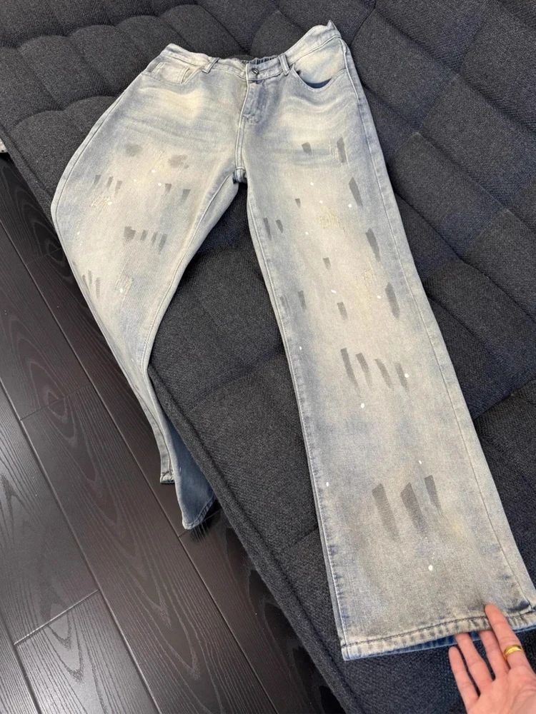 

Мужские джинсы с синей талией в стиле ретро, облегающие джинсы с прямыми штанинами, повседневные, износостойкие и недеформируемые