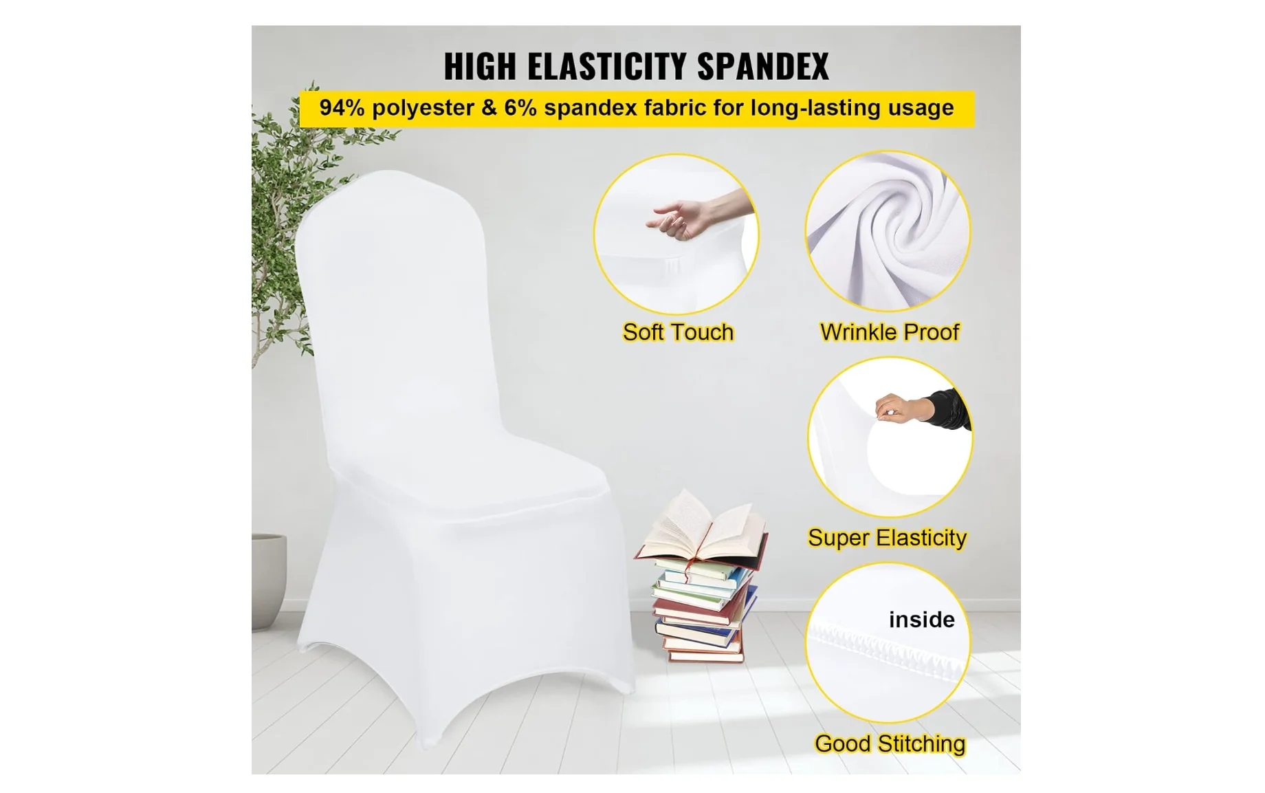 VEVOR-Housses de chaise blanches en polyester et spandex, couvre-chaise pour fête de mariage, salle à manger, banquet, devant plat, 50 pièces