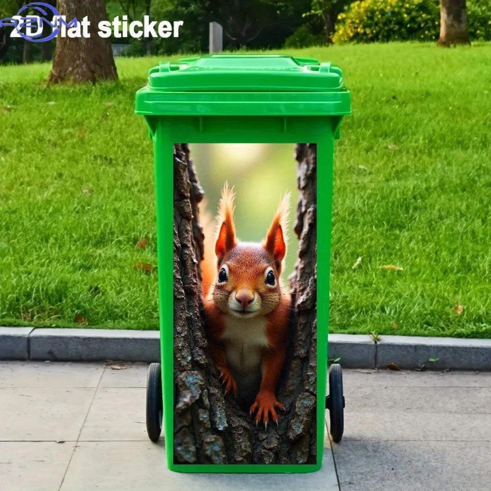 1pc 2D Flat Sticker, Playful Cute Squirrel Trash Can Decal, Waterproof PVC Sticker, Tree Hole Design, Self-Adhesive Decorative