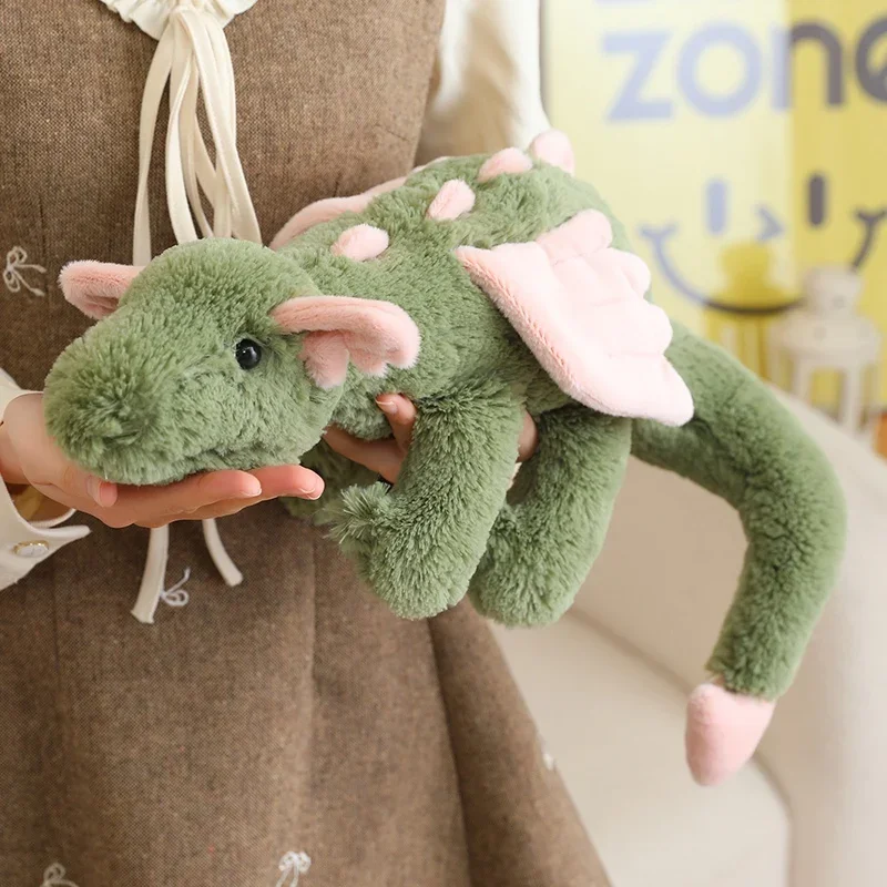 Peluche Drago Verde Matcha Carino, Morbido Pupazzo Drago Imbottito con Ali Rosa, Adorabile Peluche Abbracciabile per Regalo Ragazza e Decorazione Casa