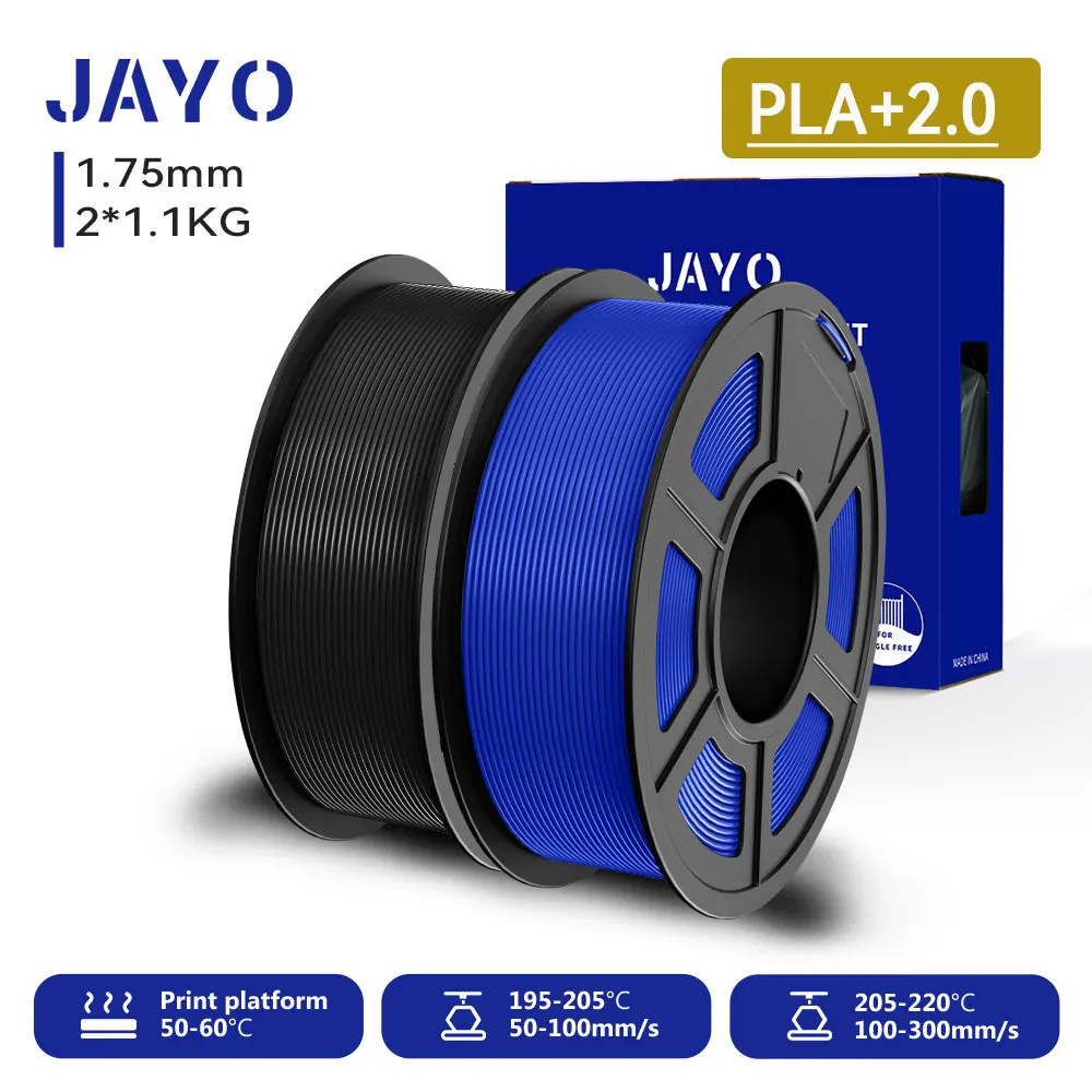 JAYO 2 Rollen 3D PLA+/ PLA+ 2.0 Filament Upgrade PLA Plus 3D-Drucker-Filament Ordentliches PLA+ 3D-Druckmaterial für FDM Mehrfarbig