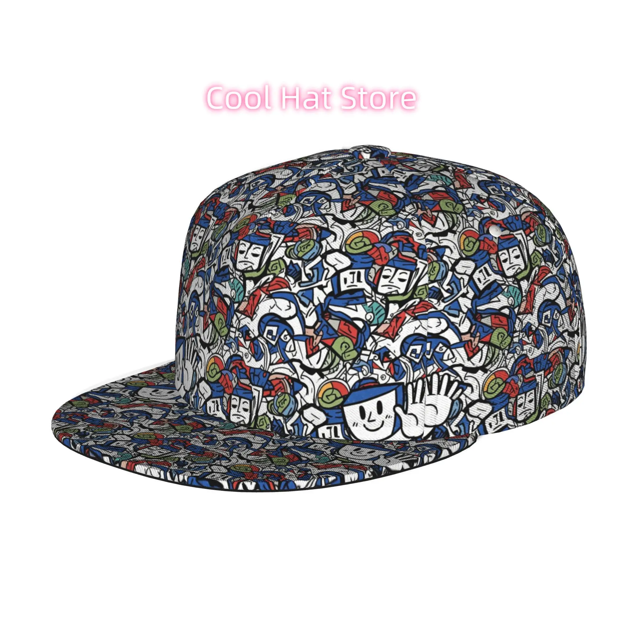 Baseball Caps for Both Men And Women Featuring an Abstract Cartoon Character Design, with an Adjustable Snap Brim And a Flat Top