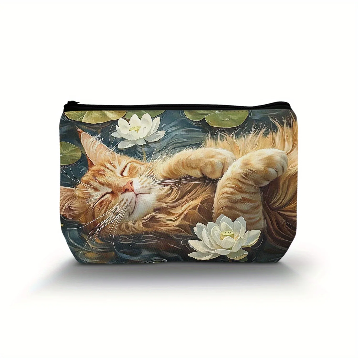 Cat Themed Cosmetic Bag with Zipper Closure, Makeup Pouch for Travel & Cat Lovers