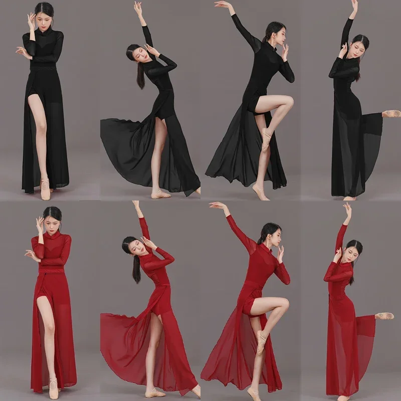 Roupas de Dança Cheongsam de Treino Folclórico Chinês para Mulheres Dividido, Oco, Dança, Performance Especial, Traje Chinês Antigo