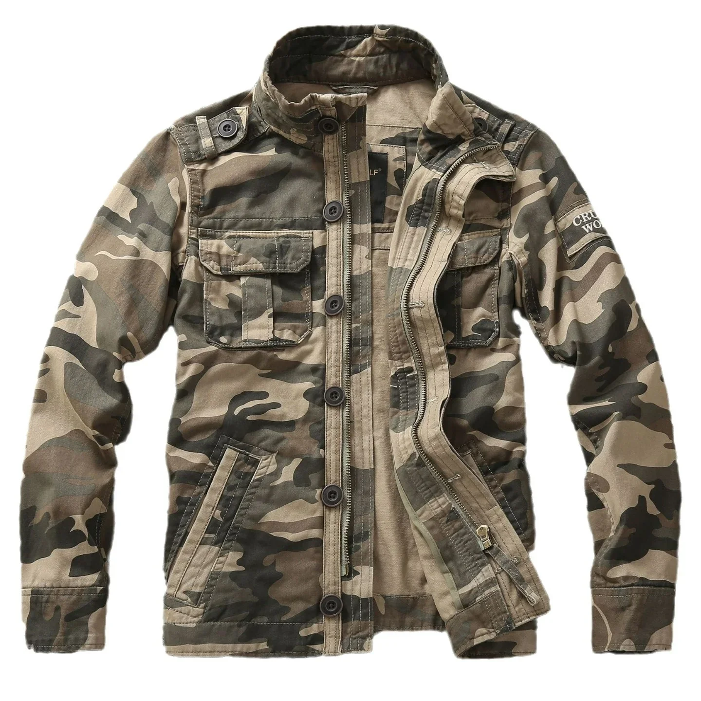 

Мужская новая камуфляжная рабочая куртка-пальто из хлопка на осень-зиму, длинный рукав, воротник-стойка, свободный крой, модный бренд
